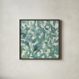 Summer Garden Greenery I Light by Danhui Nai. Shown in a sleek black glass frame for a contemporary gallery look. Available as an archival giclee rolled canvas, fine art paper, or poster print. SKU 54051a.