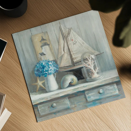 Summer House Square by Danhui Nai. Shown as a detailed flat fine art print, highlighting archival giclee quality. Available as an archival giclee rolled canvas, fine art paper, or poster print. SKU 62717a.