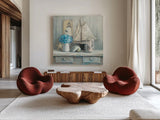 Summer House Square by Danhui Nai. Shown as extra-large giant wall art in a modern living room. Available as an archival giclee rolled canvas, fine art paper, or poster print. SKU 62717a.