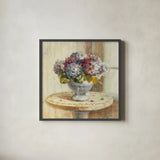 Summer Hydrangea by Danhui Nai. Shown in a sleek black glass frame for a contemporary gallery look. Available as an archival giclee rolled canvas, fine art paper, or poster print. SKU 93151a.