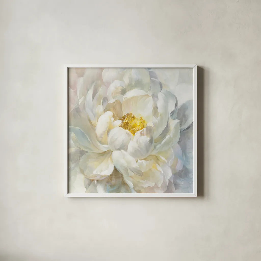 Summer Joy I by Danhui Nai. Shown in a crisp white glass frame for a clean and minimalist style. Available as an archival giclee rolled canvas, fine art paper, or poster print. SKU 50144a.