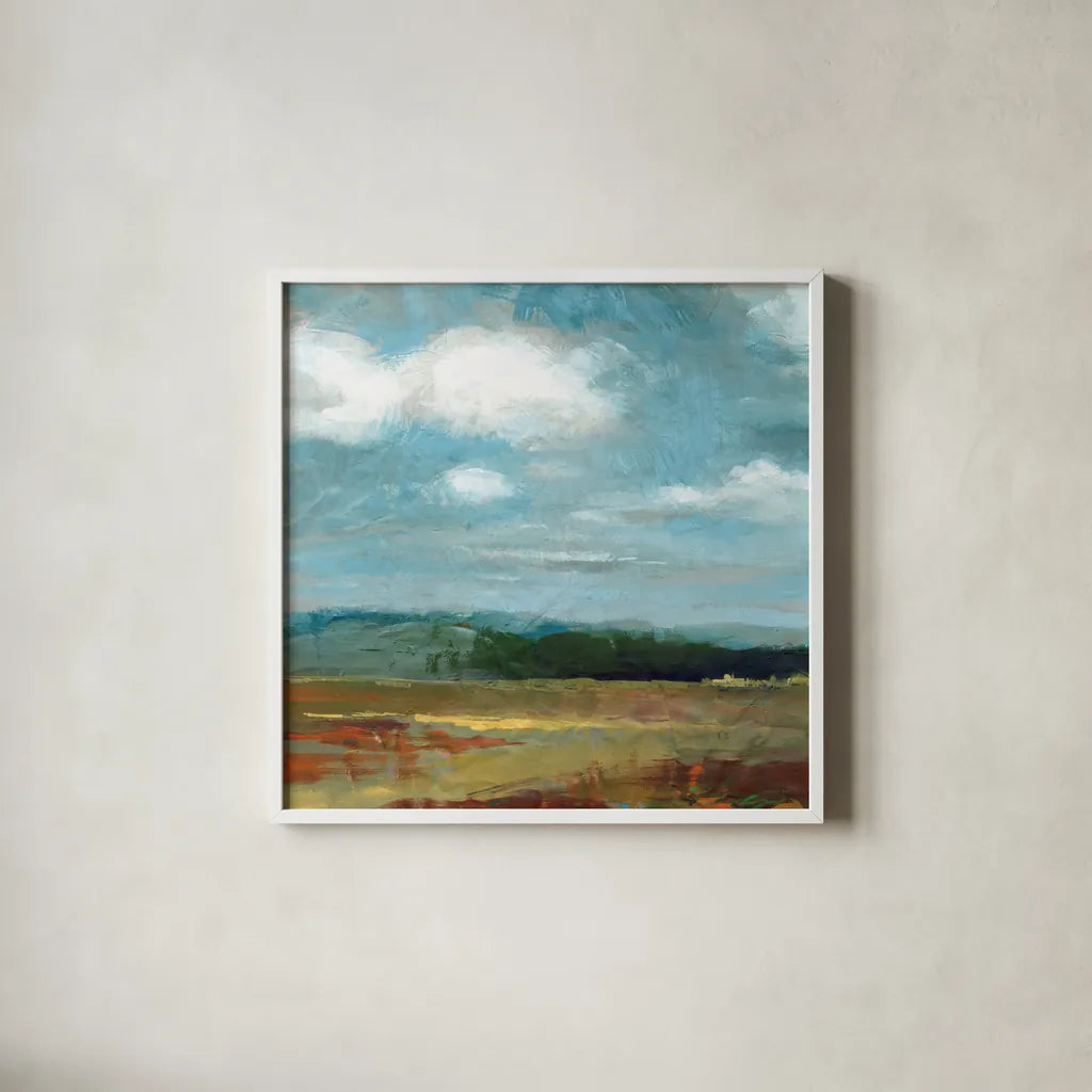 Summer Moment by Danhui Nai. Shown in a crisp white glass frame for a clean and minimalist style. Available as an archival giclee rolled canvas, fine art paper, or poster print. SKU 79292a.