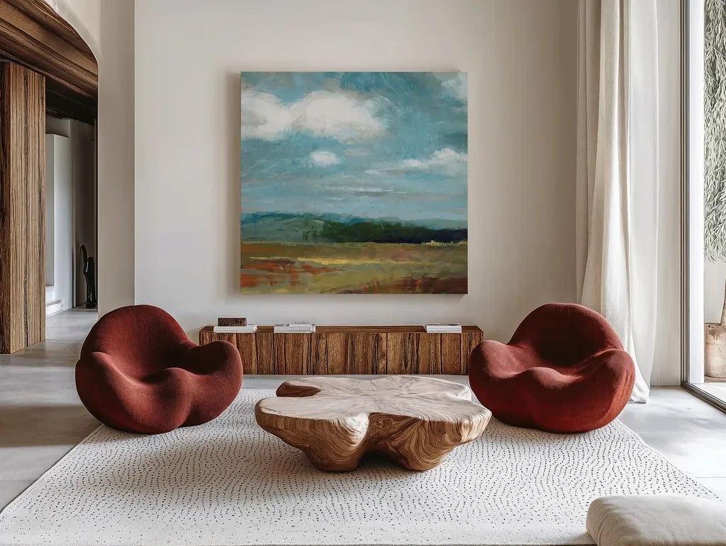 Summer Moment by Danhui Nai. Shown as extra-large giant wall art in a modern living room. Available as an archival giclee rolled canvas, fine art paper, or poster print. SKU 79292a.