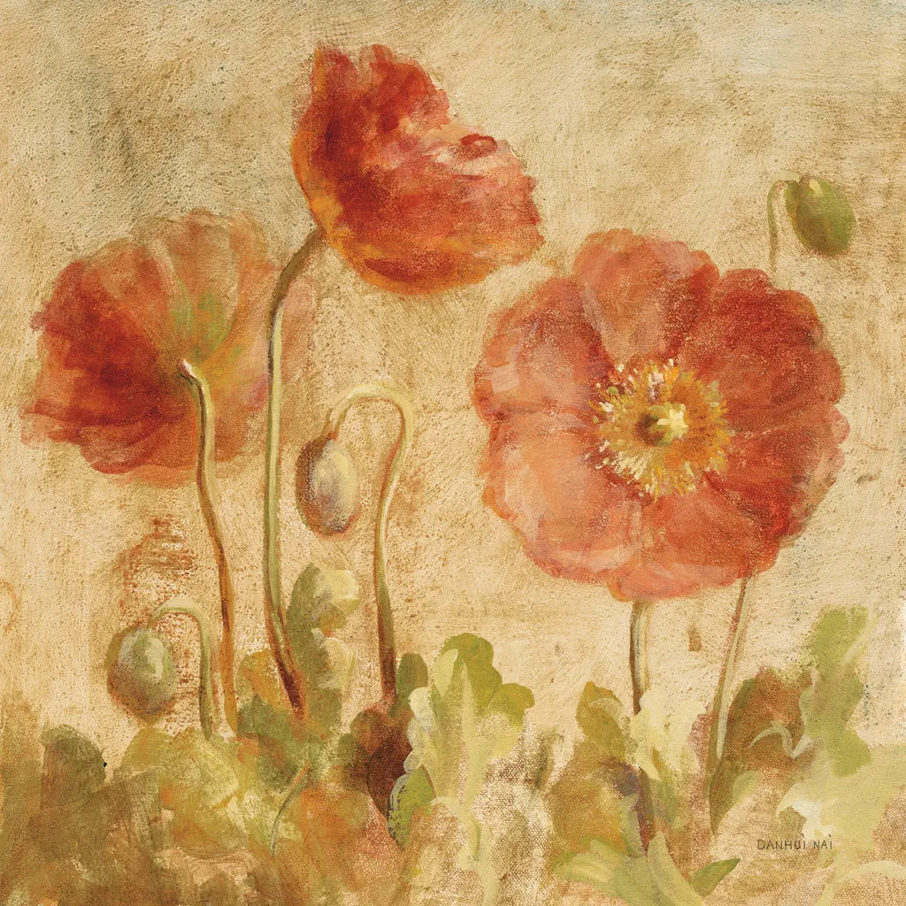 Summer Poppies I by Danhui Nai. SKU 9384a. Archival Giclee Fine art print for wall decor.