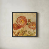 Summer Poppies II by Danhui Nai. Shown in a sleek black glass frame for a contemporary gallery look. Available as an archival giclee rolled canvas, fine art paper, or poster print. SKU 9385a.