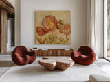 Summer Poppies II by Danhui Nai. Shown as extra-large giant wall art in a modern living room. Available as an archival giclee rolled canvas, fine art paper, or poster print. SKU 9385a.