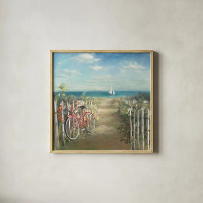 Summer Ride by Danhui Nai. Shown in a natural wood glass frame for a timeless modern aesthetic. Available as an archival giclee rolled canvas, fine art paper, or poster print. SKU 11676a.
