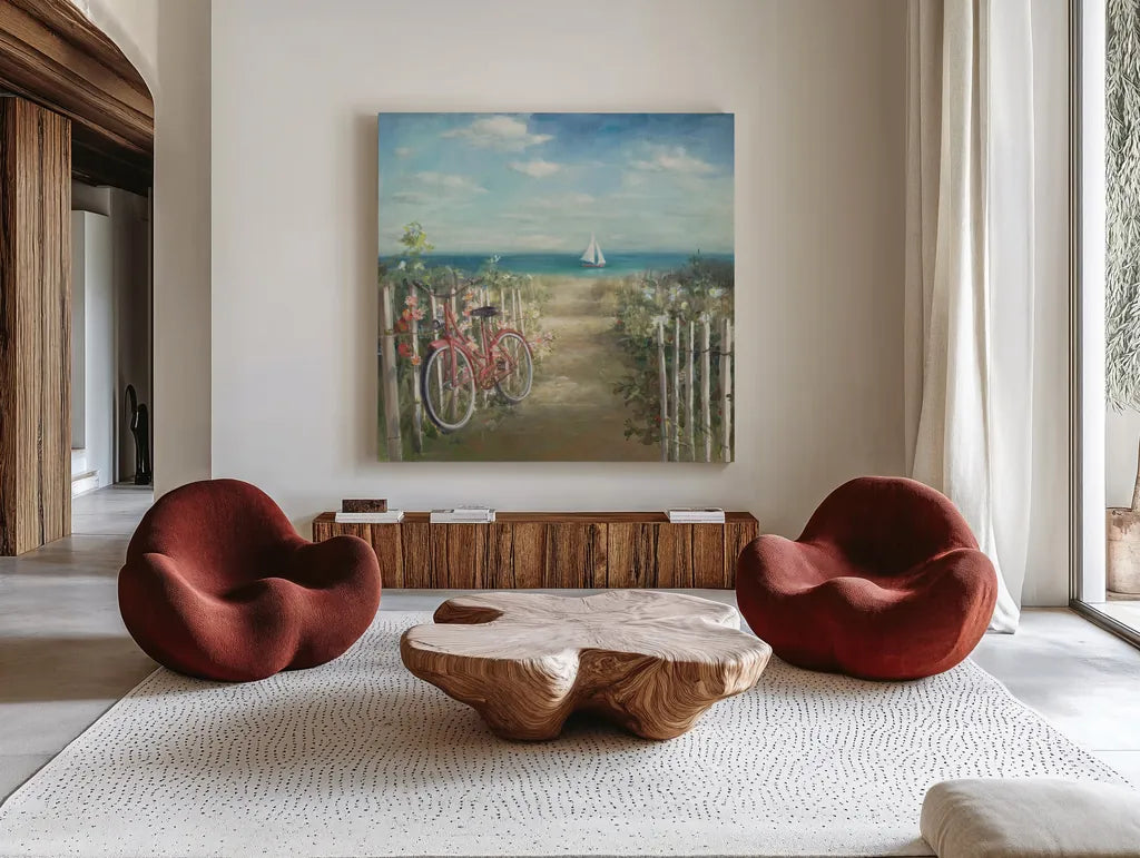 Summer Ride by Danhui Nai. Shown as extra-large giant wall art in a modern living room. Available as an archival giclee rolled canvas, fine art paper, or poster print. SKU 11676a.