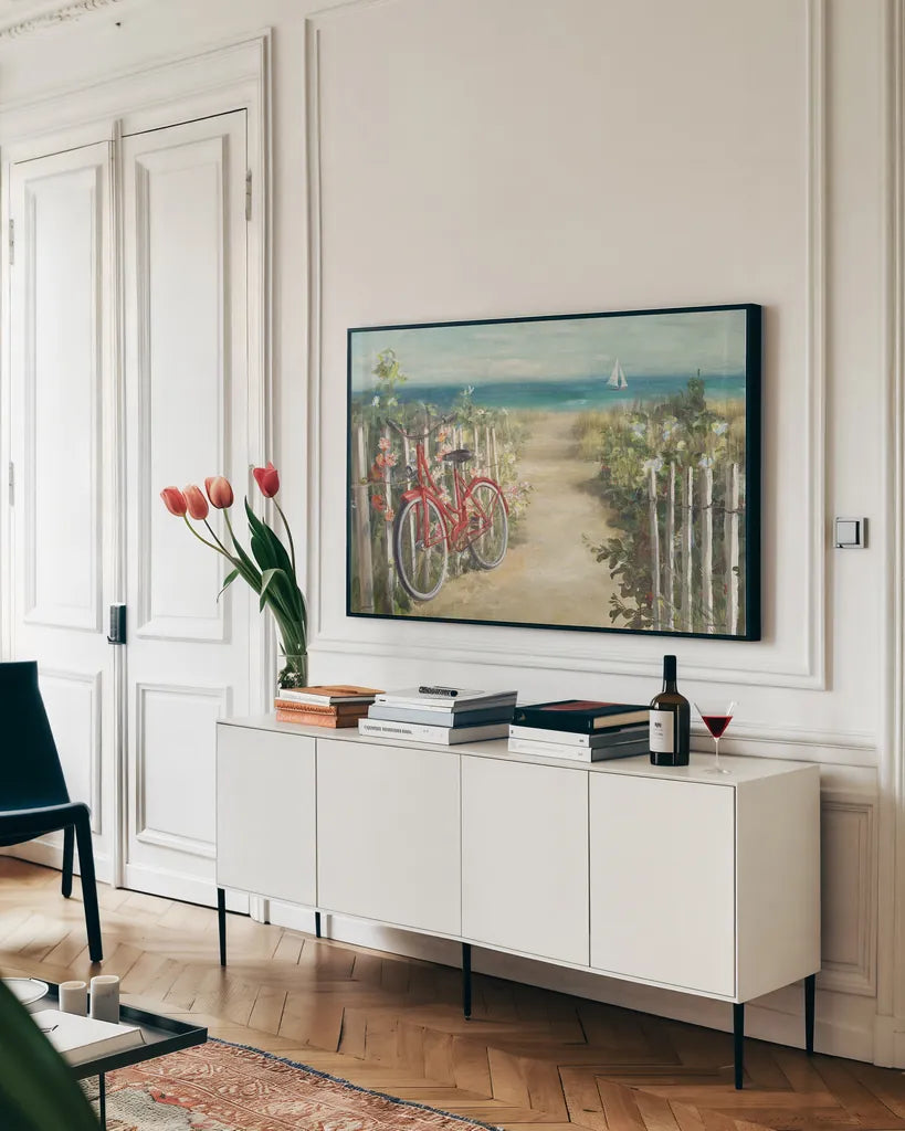 Summer Ride Crop by Danhui Nai. shown as a framed stretched canvas in a living room above a console. Available as a archival giclee rolled canvas, fine art paper, or poster print. SKU 15207i.