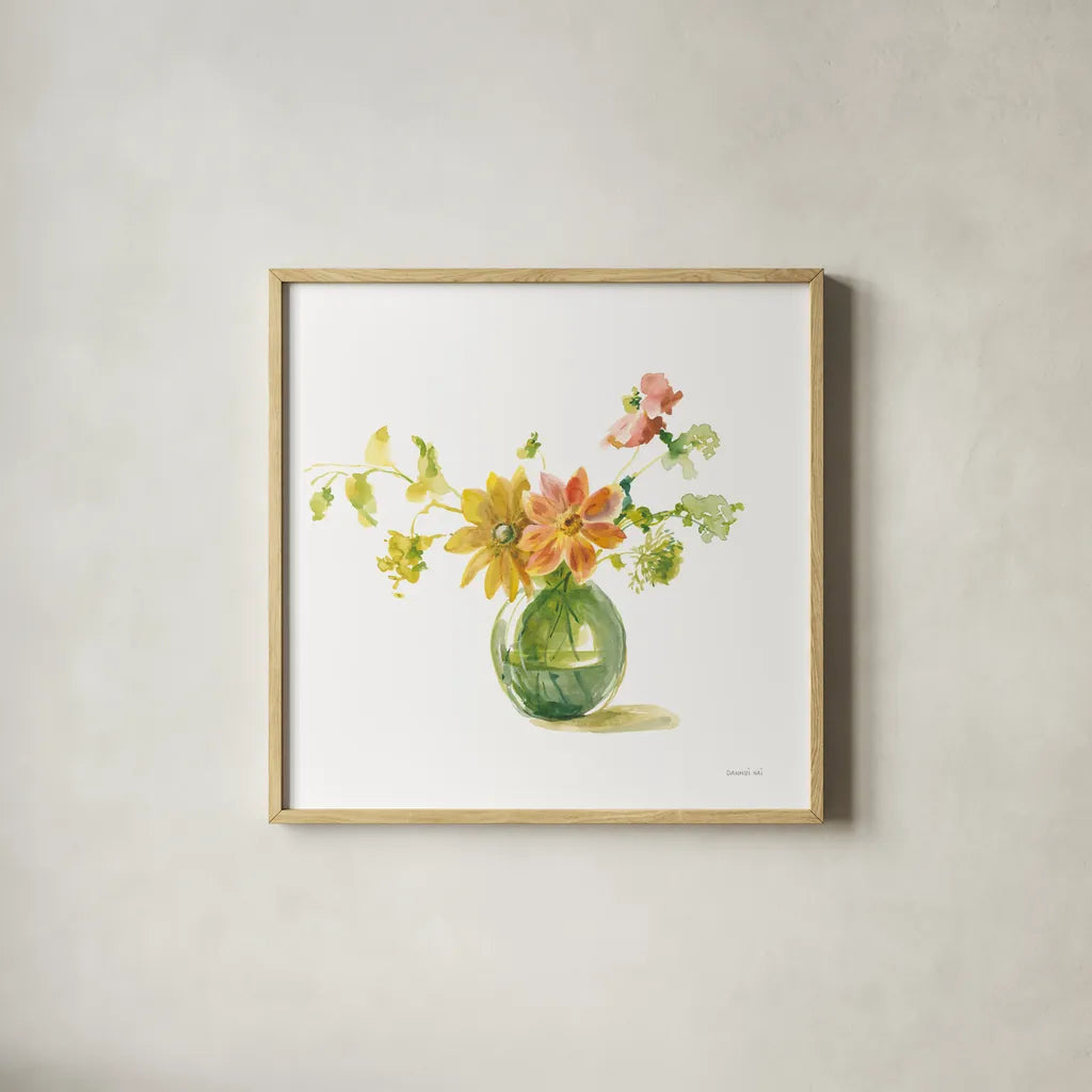 Summer Serenade I by Danhui Nai. Shown in a natural wood glass frame for a timeless modern aesthetic. Available as an archival giclee rolled canvas, fine art paper, or poster print. SKU 85882a.