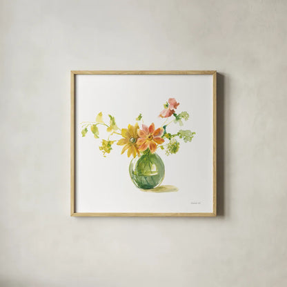 Summer Serenade I by Danhui Nai. Shown in a natural wood glass frame for a timeless modern aesthetic. Available as an archival giclee rolled canvas, fine art paper, or poster print. SKU 85882a.