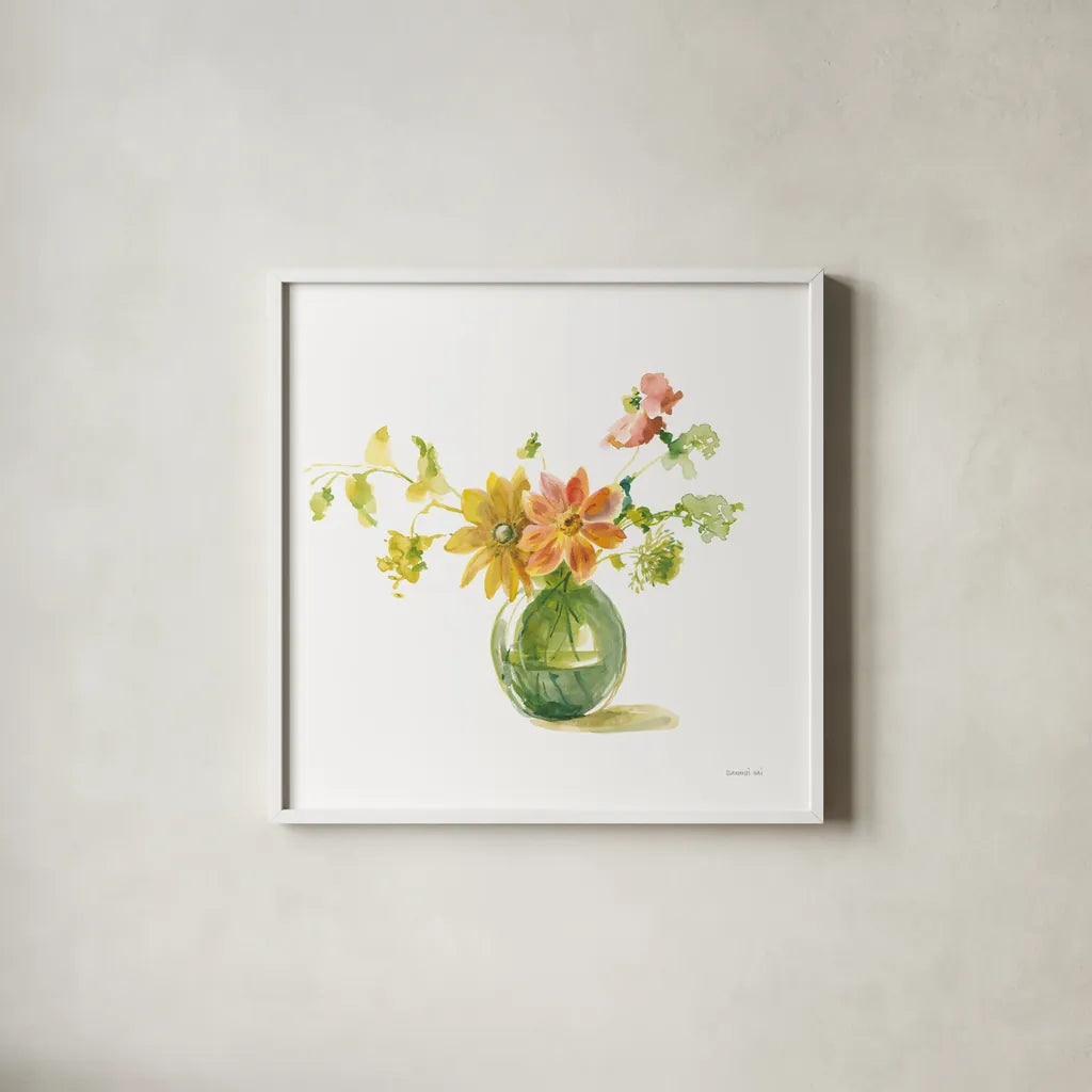 Summer Serenade I by Danhui Nai. Shown in a crisp white glass frame for a clean and minimalist style. Available as an archival giclee rolled canvas, fine art paper, or poster print. SKU 85882a.