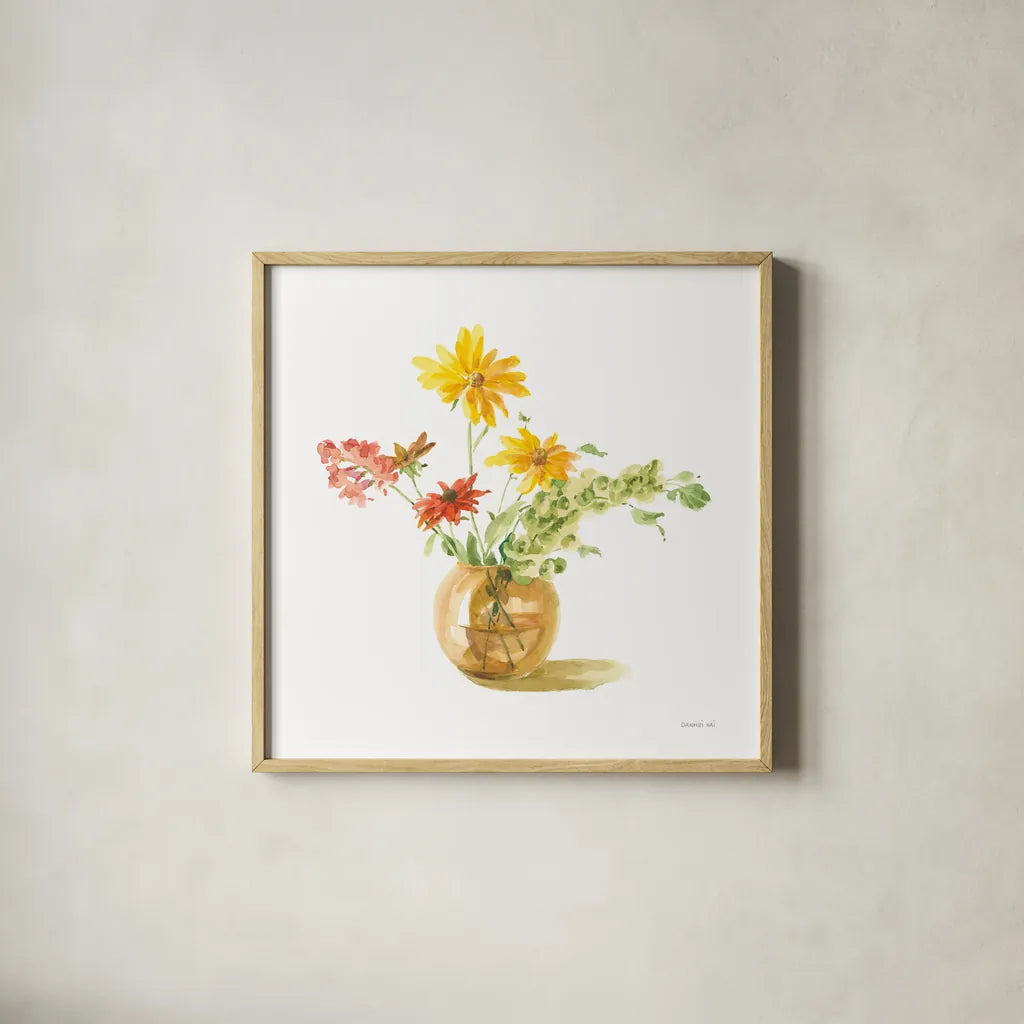 Summer Serenade II by Danhui Nai. Shown in a natural wood glass frame for a timeless modern aesthetic. Available as an archival giclee rolled canvas, fine art paper, or poster print. SKU 85883a.