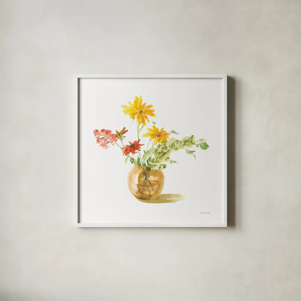 Summer Serenade II by Danhui Nai. Shown in a crisp white glass frame for a clean and minimalist style. Available as an archival giclee rolled canvas, fine art paper, or poster print. SKU 85883a.