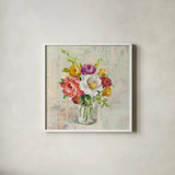 Summer Treasures I by Danhui Nai. Shown in a crisp white glass frame for a clean and minimalist style. Available as an archival giclee rolled canvas, fine art paper, or poster print. SKU 20715a.