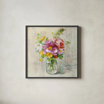 Summer Treasures II by Danhui Nai. Shown in a sleek black glass frame for a contemporary gallery look. Available as an archival giclee rolled canvas, fine art paper, or poster print. SKU 20716a.