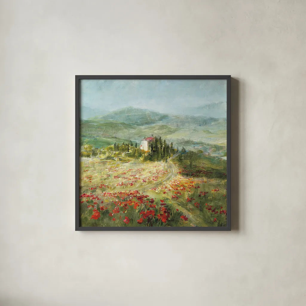 Summer in Provence by Danhui Nai. Shown in a sleek black glass frame for a contemporary gallery look. Available as an archival giclee rolled canvas, fine art paper, or poster print. SKU 17804a.