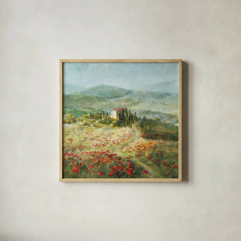 Summer in Provence by Danhui Nai. Shown in a natural wood glass frame for a timeless modern aesthetic. Available as an archival giclee rolled canvas, fine art paper, or poster print. SKU 17804a.