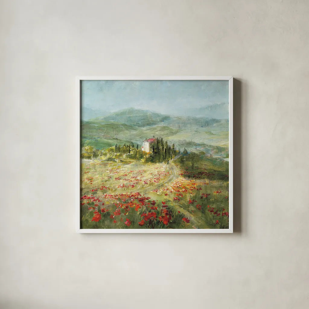 Summer in Provence by Danhui Nai. Shown in a crisp white glass frame for a clean and minimalist style. Available as an archival giclee rolled canvas, fine art paper, or poster print. SKU 17804a.