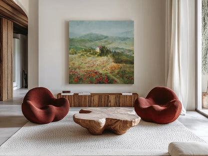 Summer in Provence by Danhui Nai. Shown as extra-large giant wall art in a modern living room. Available as an archival giclee rolled canvas, fine art paper, or poster print. SKU 17804a.