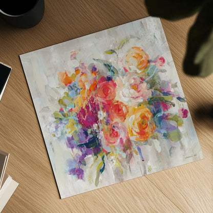 Sun Drenched Bouquet Autumn by Danhui Nai. Shown as a detailed flat fine art print, highlighting archival giclee quality. Available as an archival giclee rolled canvas, fine art paper, or poster print. SKU 81937a.