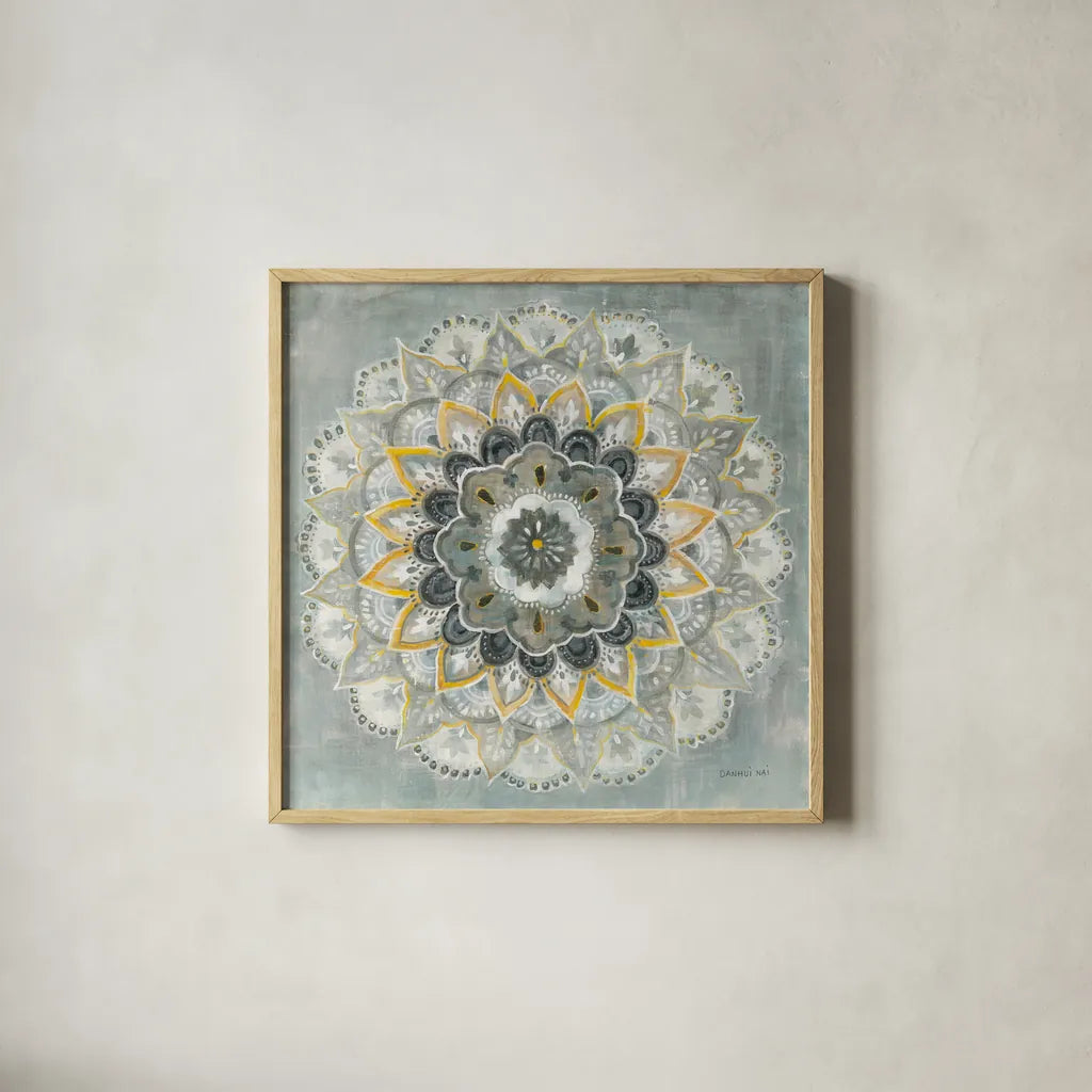 Sunburst by Danhui Nai. Shown in a natural wood glass frame for a timeless modern aesthetic. Available as an archival giclee rolled canvas, fine art paper, or poster print. SKU 42122a.