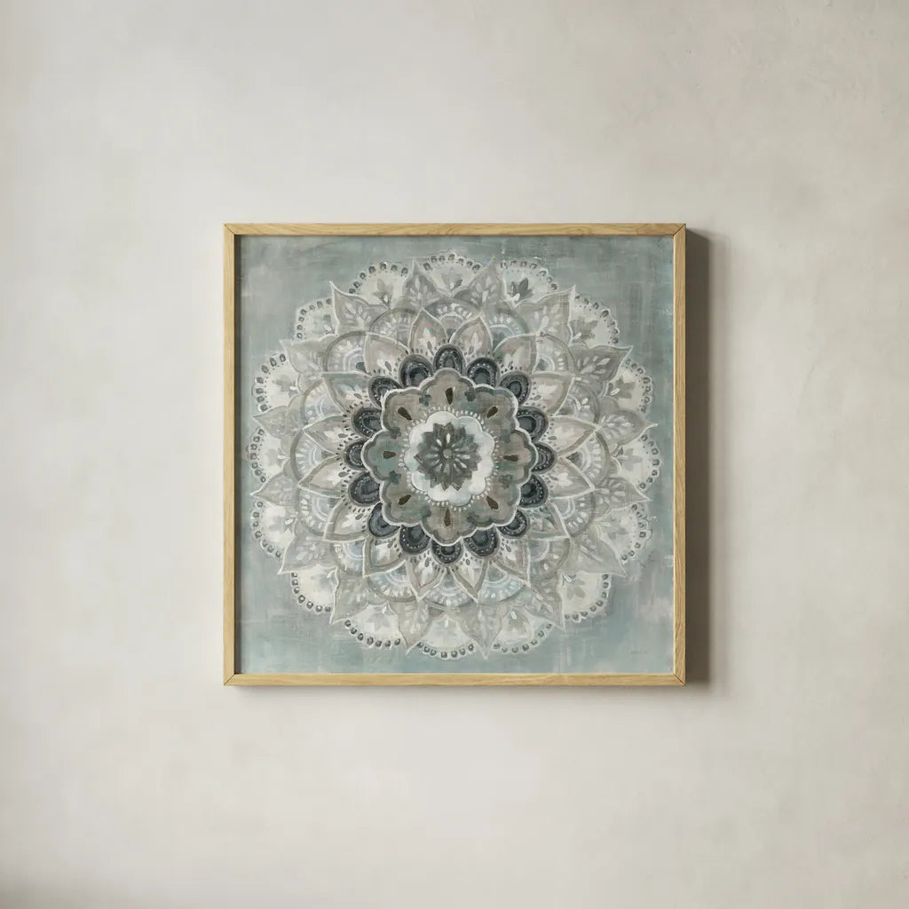 Sunburst Neutral by Danhui Nai. Shown in a natural wood glass frame for a timeless modern aesthetic. Available as an archival giclee rolled canvas, fine art paper, or poster print. SKU 44218a.