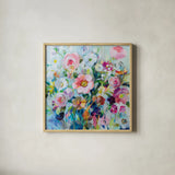 Sunfield by Danhui Nai. Shown in a natural wood glass frame for a timeless modern aesthetic. Available as an archival giclee rolled canvas, fine art paper, or poster print. SKU 79524a.
