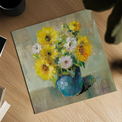 Sunflower Still Life I by Danhui Nai. Shown as a detailed flat fine art print, highlighting archival giclee quality. Available as an archival giclee rolled canvas, fine art paper, or poster print. SKU 68646a.