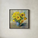 Sunflower Still Life II by Danhui Nai. Shown in a sleek black glass frame for a contemporary gallery look. Available as an archival giclee rolled canvas, fine art paper, or poster print. SKU 68647a.