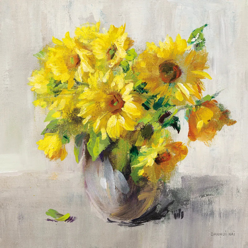 Sunflower Still Life II on Gray by Danhui Nai. SKU 69008a. Archival Giclee Fine art print for wall decor.