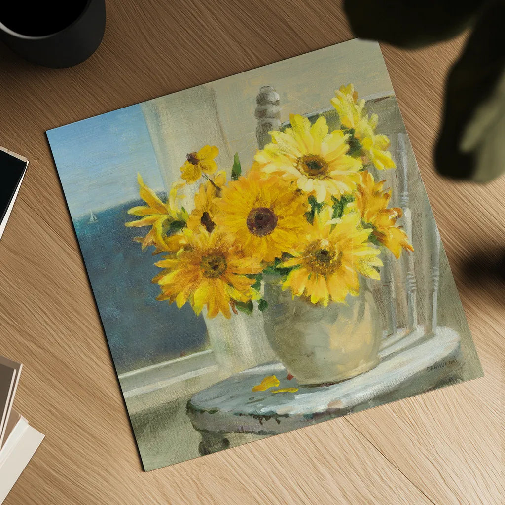 Sunflowers by the Sea Crop Light by Danhui Nai. Shown as a detailed flat fine art print, highlighting archival giclee quality. Available as an archival giclee rolled canvas, fine art paper, or poster print. SKU 71681a.
