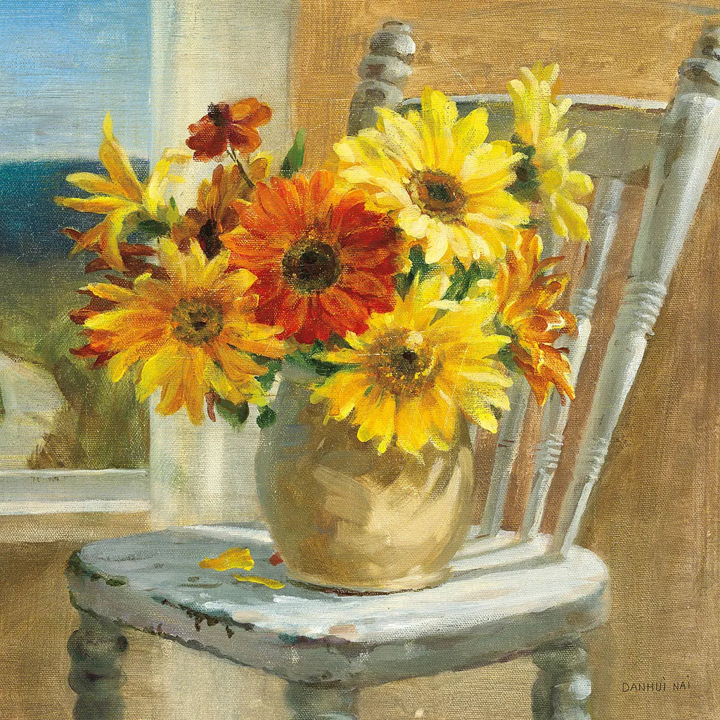 Sunflowers by the Sea Square by Danhui Nai. SKU 91111a. Archival Giclee Fine art print for wall decor.