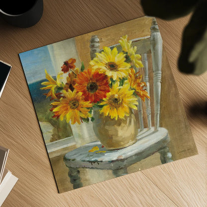 Sunflowers by the Sea Square by Danhui Nai. Shown as a detailed flat fine art print, highlighting archival giclee quality. Available as an archival giclee rolled canvas, fine art paper, or poster print. SKU 91111a.