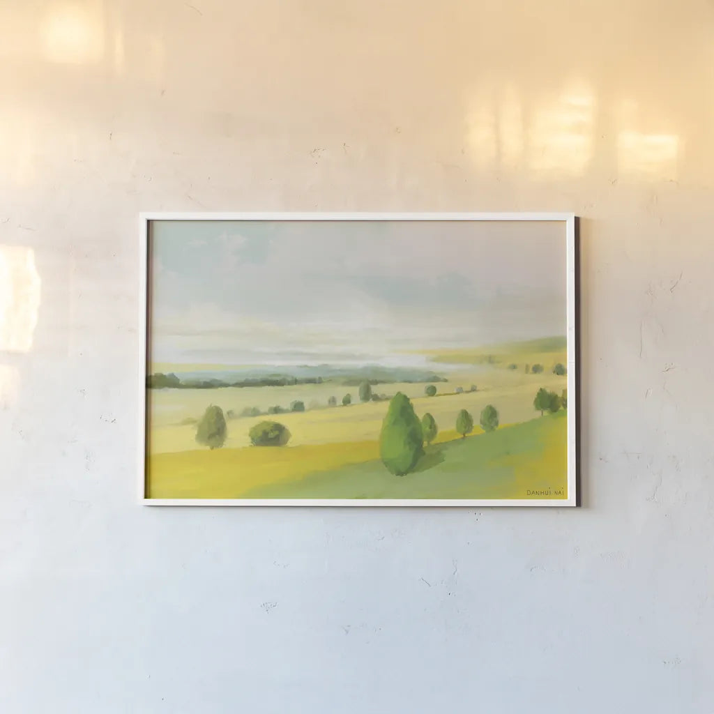 Sunlit Meadow by Danhui Nai. shown as a paper print in a white frame. Available as a archival giclee rolled canvas, fine art paper, or poster print. SKU 100601i.