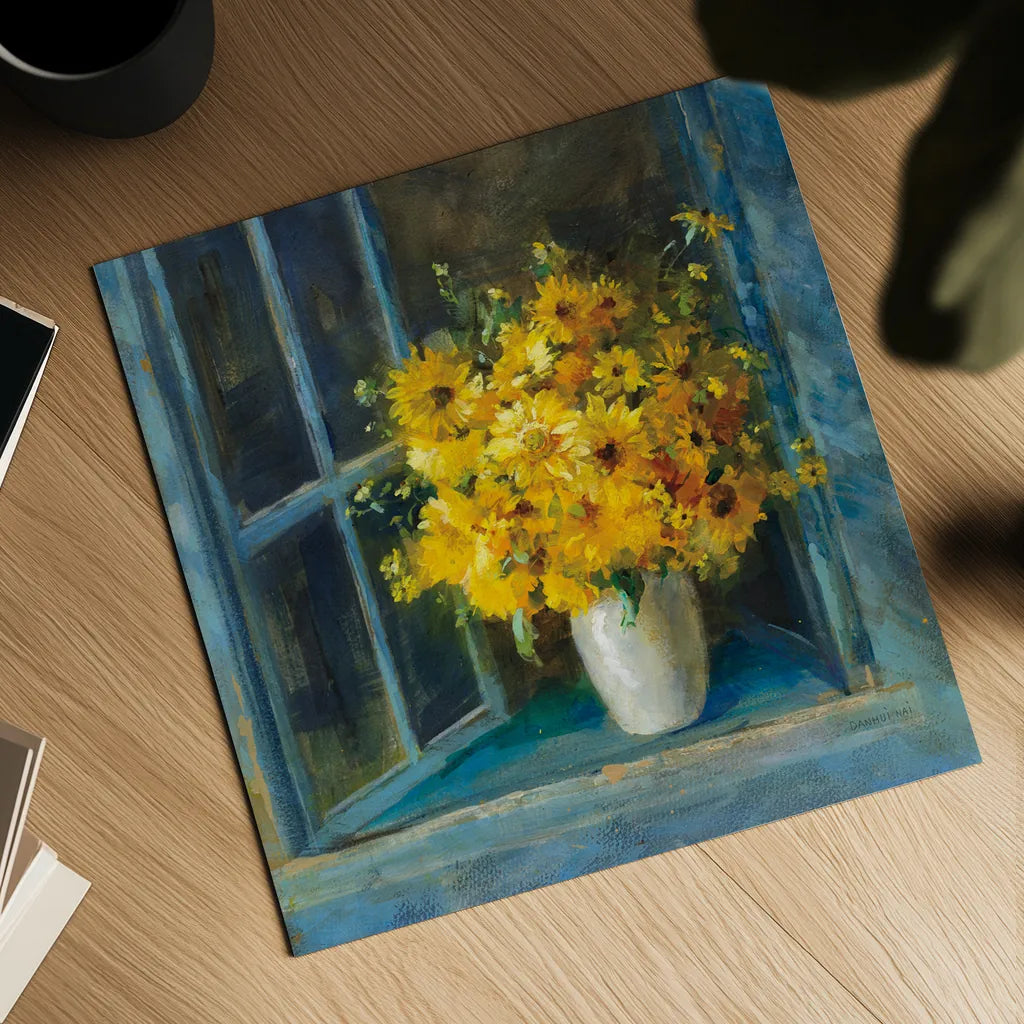 Sunny Windowsill by Danhui Nai. Shown as a detailed flat fine art print, highlighting archival giclee quality. Available as an archival giclee rolled canvas, fine art paper, or poster print. SKU 68643a.