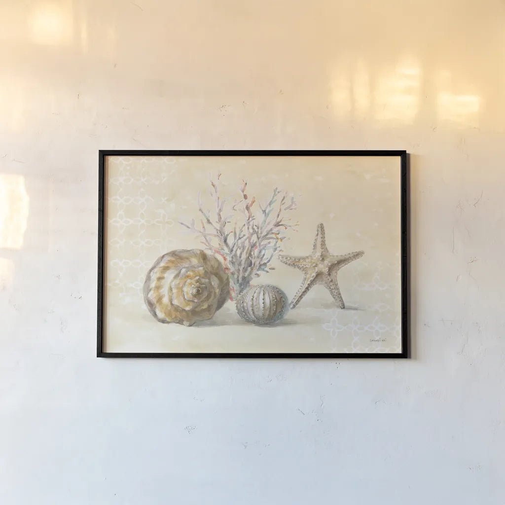 Sunrise Beach I by Danhui Nai. shown as a paper print in a black flame. Available as a archival giclee rolled canvas, fine art paper, or poster print. SKU 84445i.