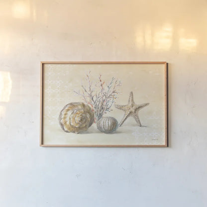 Sunrise Beach I by Danhui Nai. shown as a paper print in a natural frame. Available as a archival giclee rolled canvas, fine art paper, or poster print. SKU 84445i.