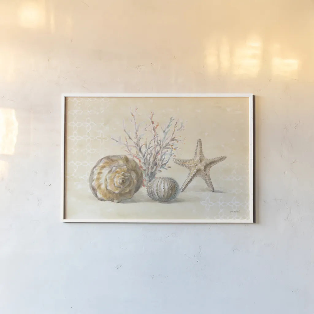 Sunrise Beach I by Danhui Nai. shown as a paper print in a white frame. Available as a archival giclee rolled canvas, fine art paper, or poster print. SKU 84445i.