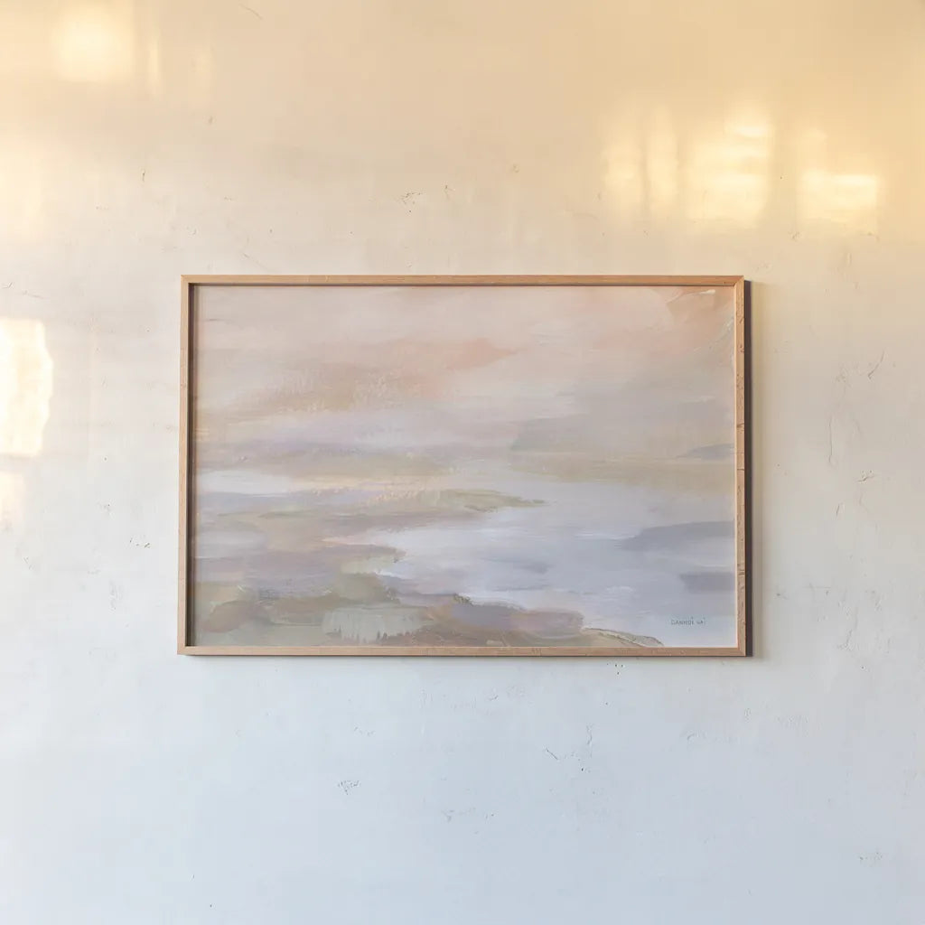 Sunrise Coast by Danhui Nai. shown as a paper print in a natural frame. Available as a archival giclee rolled canvas, fine art paper, or poster print. SKU 70643i.