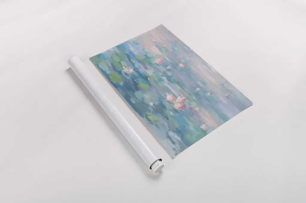 Sunrise Waterlilies Crop by Danhui Nai. shown as a rolled paper print. Available as archival giclee rolled canvas, fine art paper, or poster print. SKU 70126i.