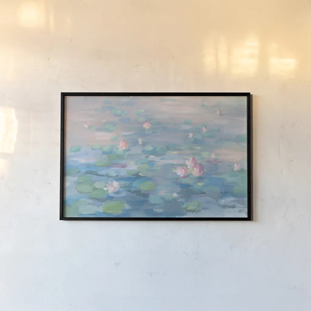 Sunrise Waterlilies Crop by Danhui Nai. shown as a paper print in a black flame. Available as a archival giclee rolled canvas, fine art paper, or poster print. SKU 70126i.