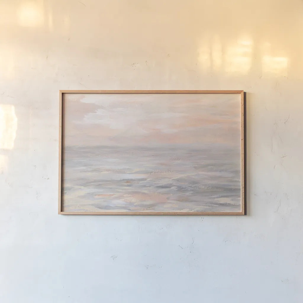 Sunrise Waters by Danhui Nai. shown as a paper print in a natural frame. Available as a archival giclee rolled canvas, fine art paper, or poster print. SKU 70644i.