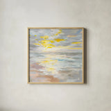 Sunup on the Sea by Danhui Nai. Shown in a natural wood glass frame for a timeless modern aesthetic. Available as an archival giclee rolled canvas, fine art paper, or poster print. SKU 69228a.