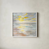 Sunup on the Sea by Danhui Nai. Shown in a crisp white glass frame for a clean and minimalist style. Available as an archival giclee rolled canvas, fine art paper, or poster print. SKU 69228a.