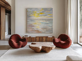Sunup on the Sea by Danhui Nai. Shown as extra-large giant wall art in a modern living room. Available as an archival giclee rolled canvas, fine art paper, or poster print. SKU 69228a.