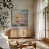 Surfside by Danhui Nai. Shown in a natural wood frame in a cozy modern living room. Available as an archival giclee rolled canvas, fine art paper, or poster print. SKU 54625a.