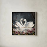 Swan Lake by Danhui Nai. Shown in a crisp white glass frame for a clean and minimalist style. Available as an archival giclee rolled canvas, fine art paper, or poster print. SKU 92214a.