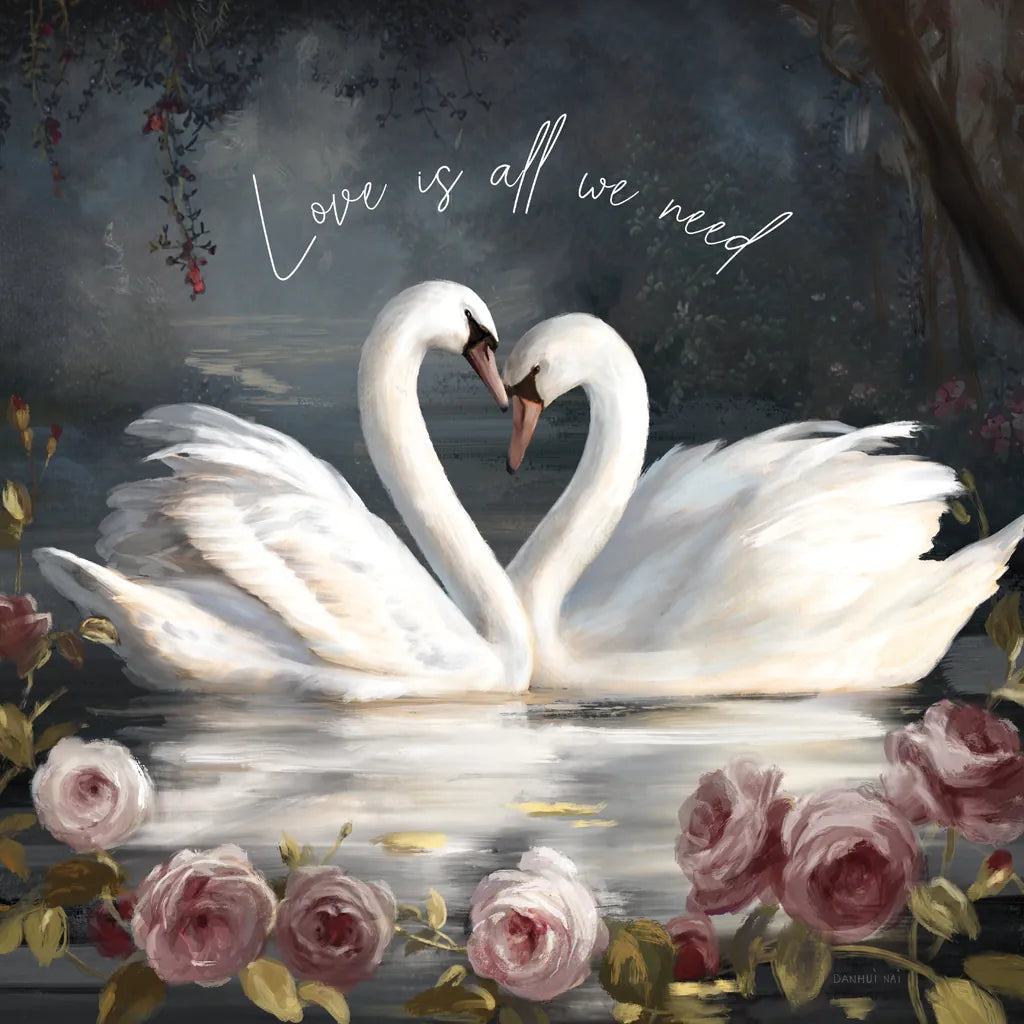 Swan Lake Love is All we Need by Danhui Nai. SKU 97399a. Archival Giclee Fine art print for wall decor.