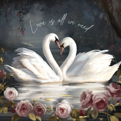 Swan Lake Love is All we Need by Danhui Nai. SKU 97399a. Archival Giclee Fine art print for wall decor.
